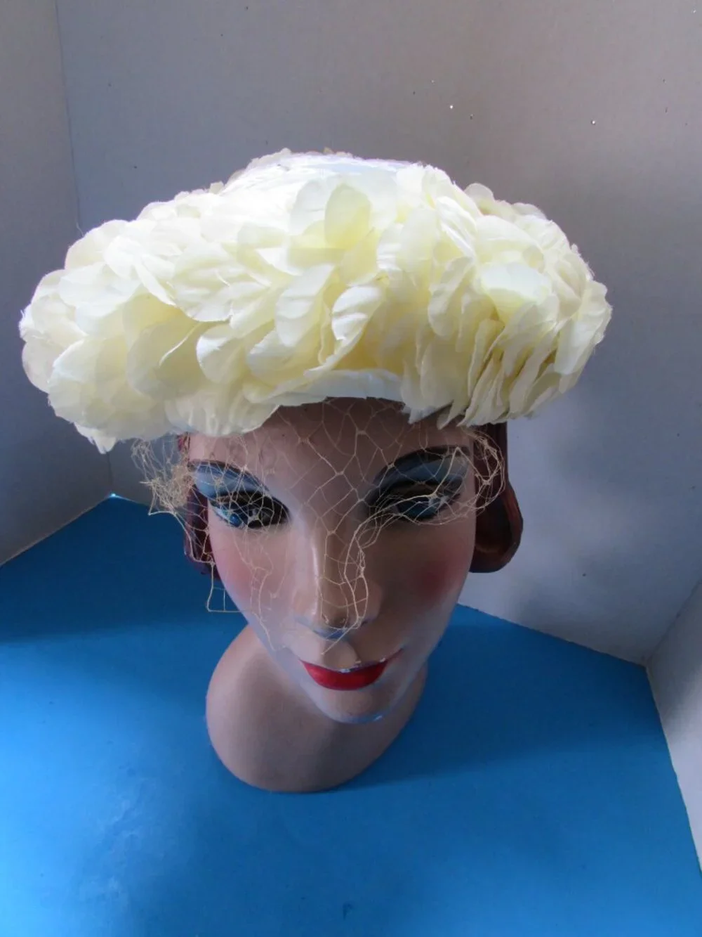 Vintage Hat Lemon Yellow Petals Yellow Veil Original Caroline